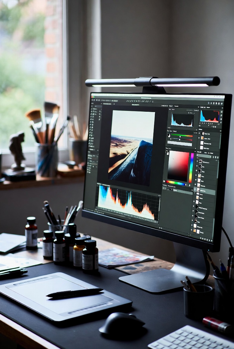 Professional photo editing workspace with retouching tools